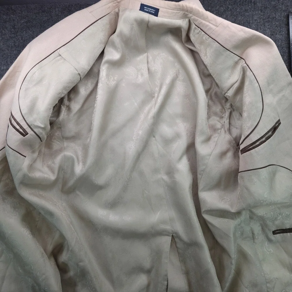 Saddlebred Linen Blazer Mens 44R Tan Beige Two Button Tailored Summer Sport Coat